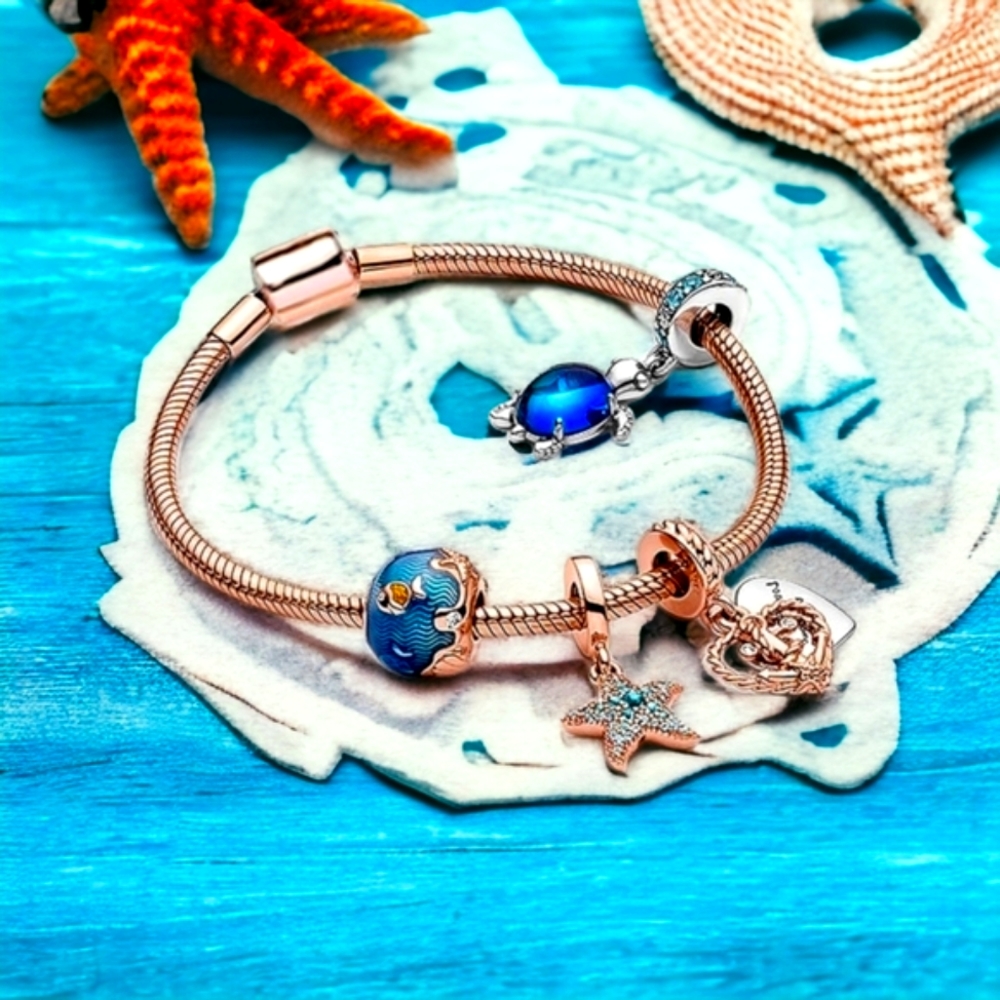 Women's Oceanic Sea Rose Gold Bracelet Fine Jewelry w Charms